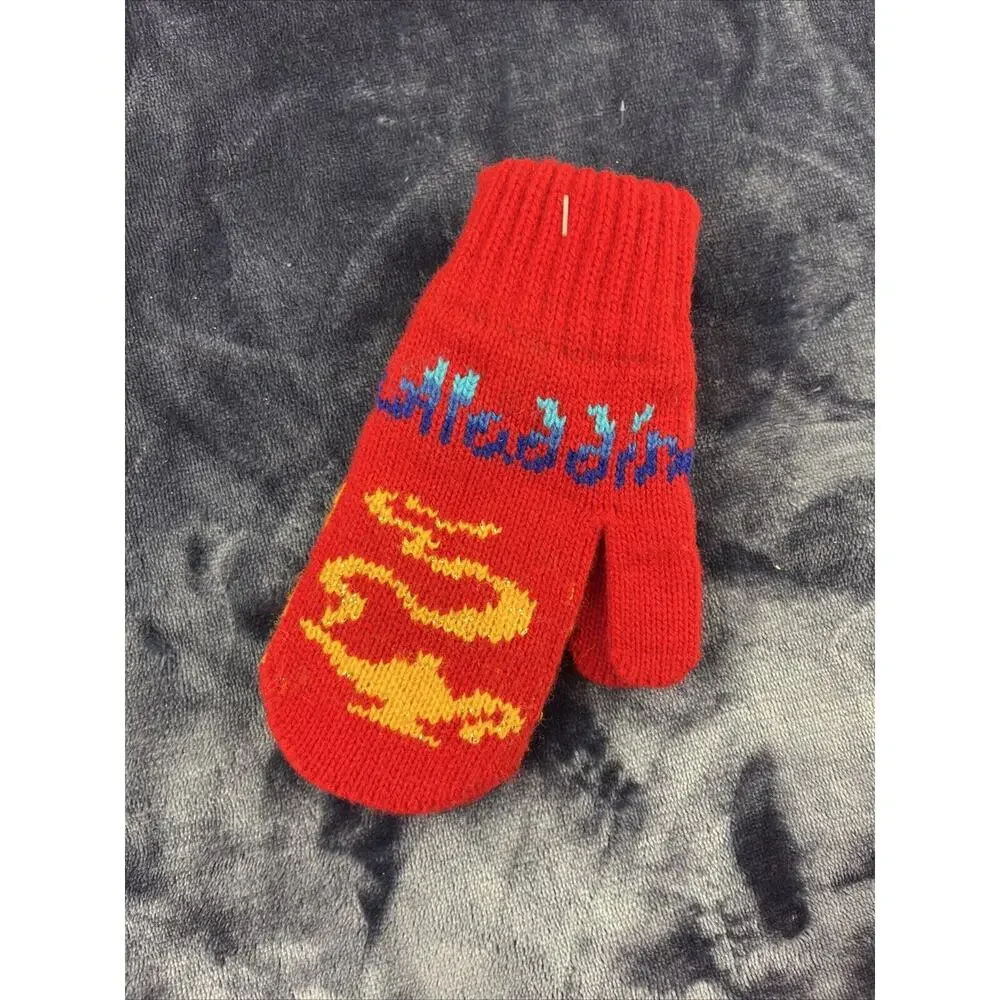 RARE 90s Disney Aladdin Boys Mittens Deadstock Movie Kidcore Genie Lamp Knit Vtg